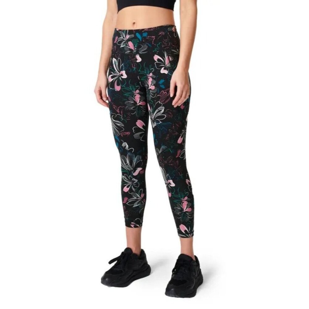 Sweaty Betty women's 8 black patterned power 7/8‎ length athletic leggings